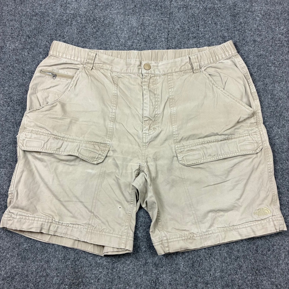 The North Face Mens Size XL 40W Khaki Cargo Shorts Elastic Waist Outdoor Hiking